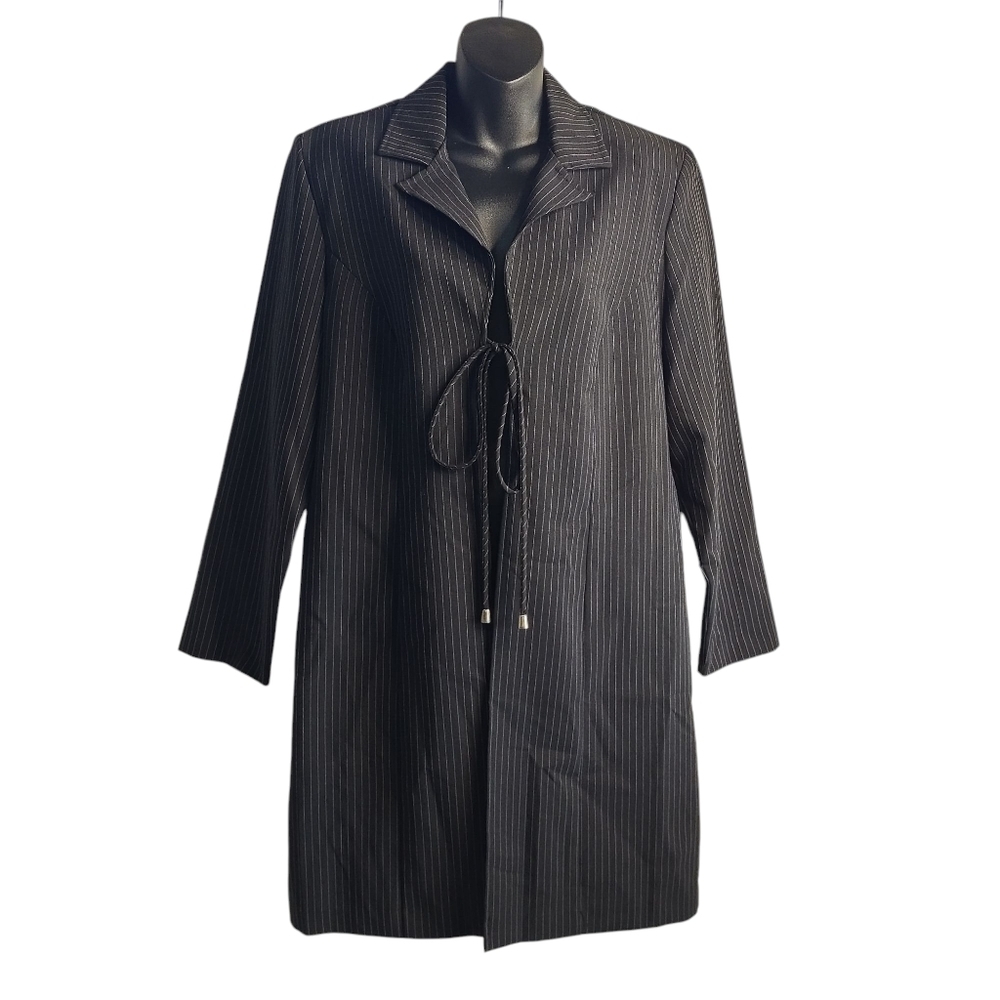 Vintage Suits Us Women's Black Stripes Tie Front Jacket Size 13/14
